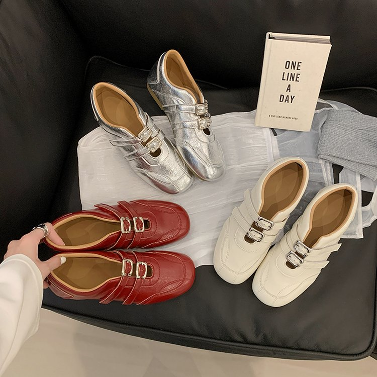Printemps Summer Square Toe Ballet Style Mary Jane Chaussures Femmes Double Strap Buckle Low Cut Fl
