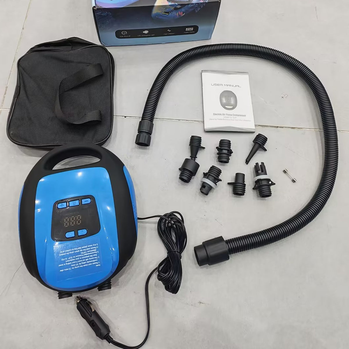 12V SUP Pompe à air électrique 20PSI Max LCD numérique pour Paddle Board Bateau gonflable