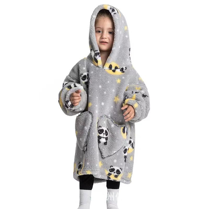 Garçons et filles Velours de coton confortable Vêtement résistant au froid Lazy Blanket Hooted Plus-size
