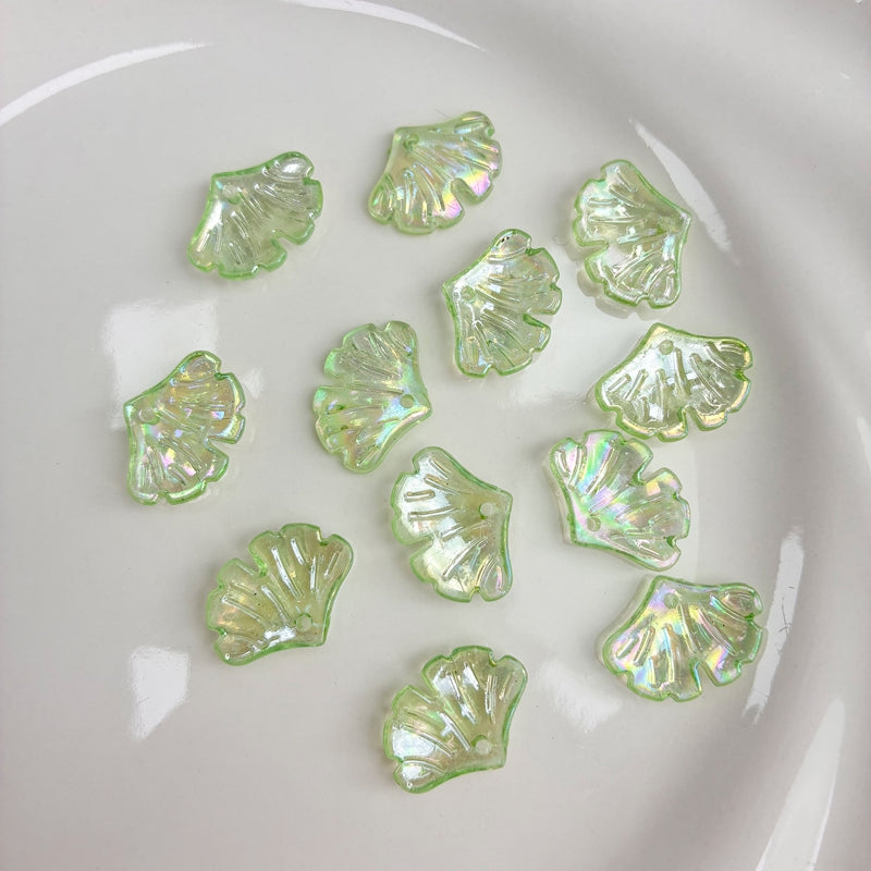 Translucent AB Iridescent Scallop Leaf Charms