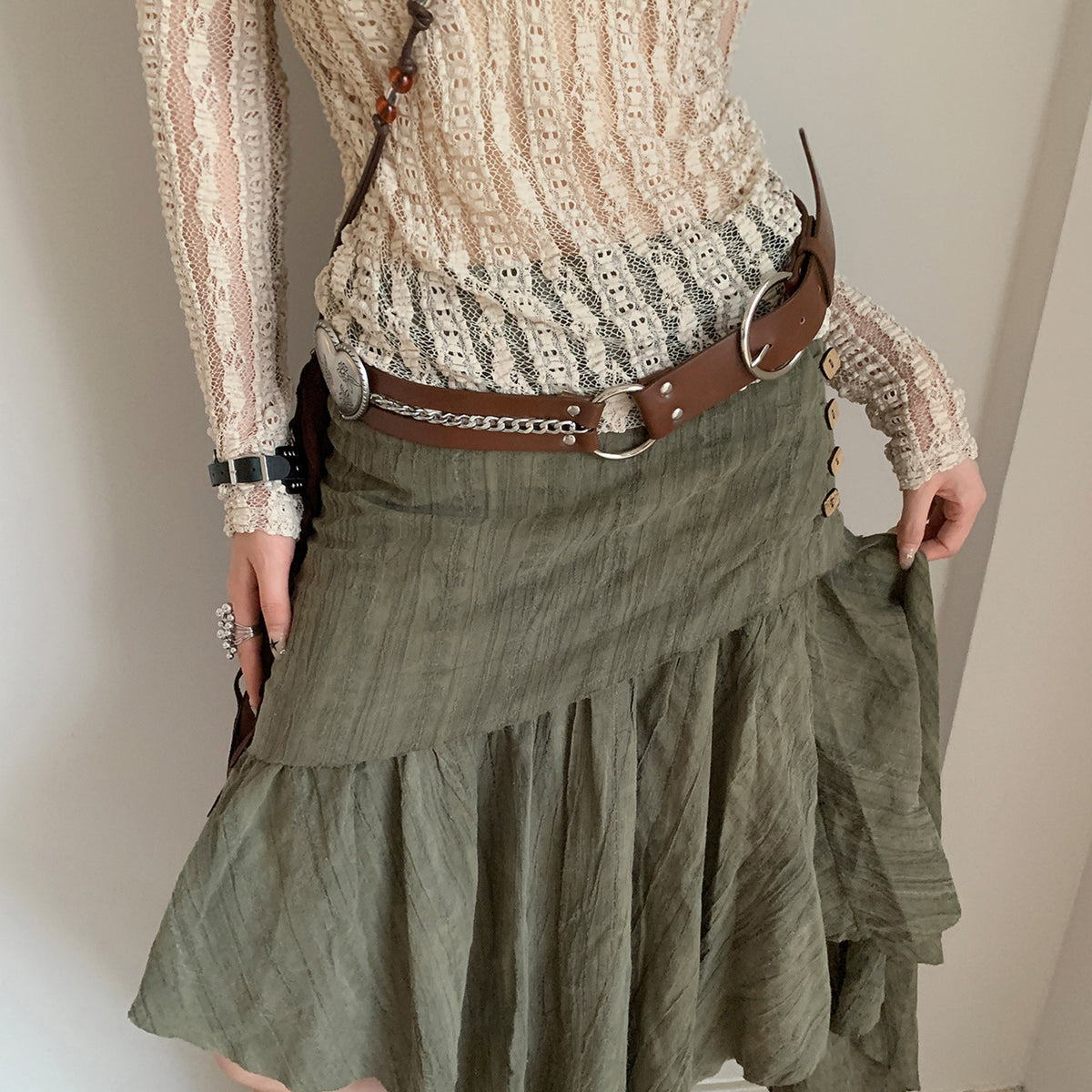 Rivet Large Ceinture Brown Femmes Ceinture en cuir