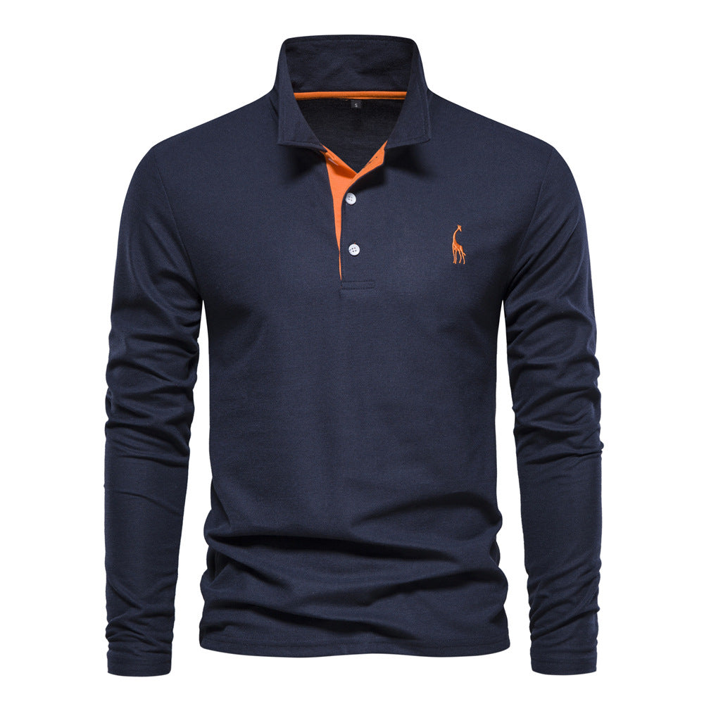 Printemps et automne Lapel Cotton Homme POLO Shirt Mode Casual Homme Broderie Deer Long