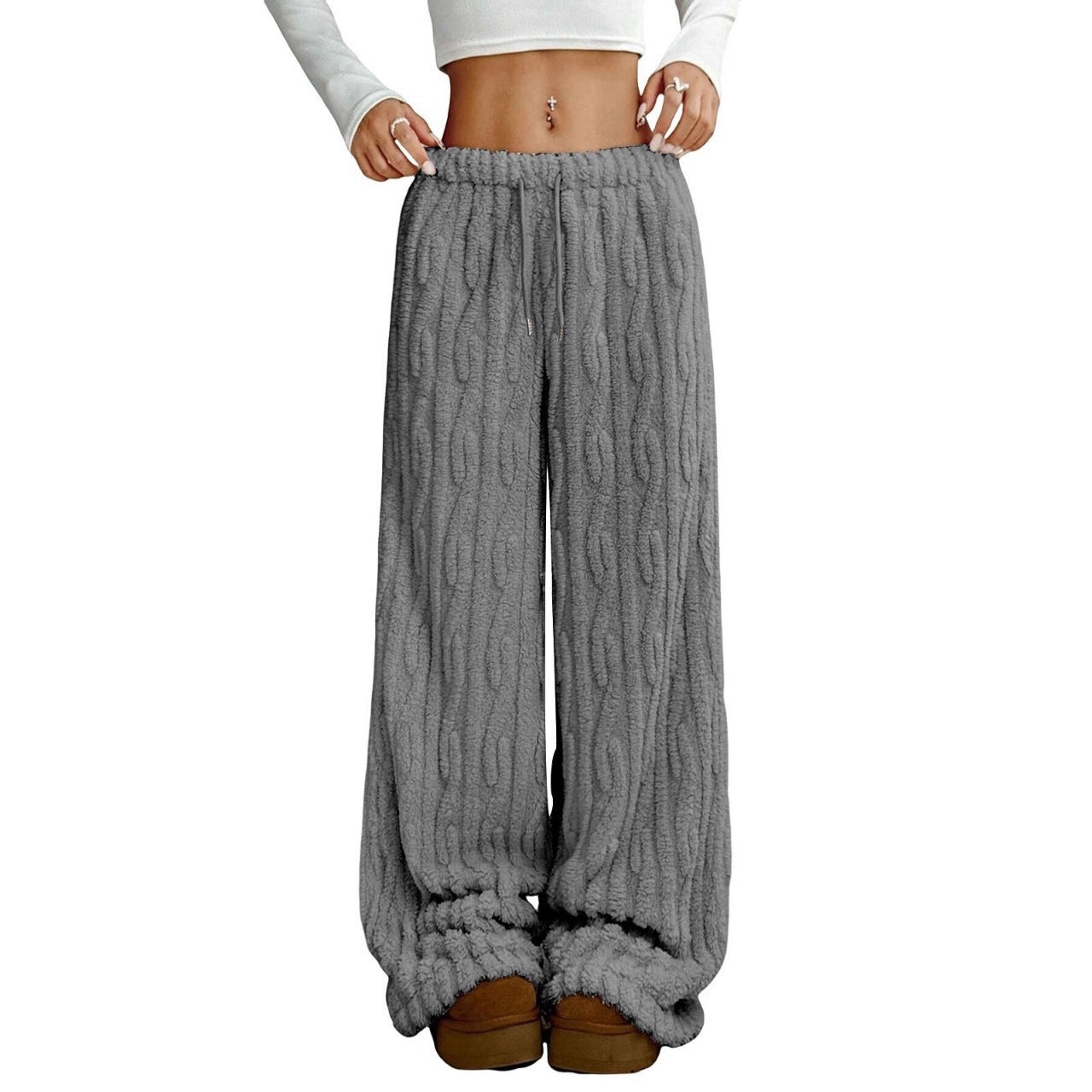 Pantalons en jacquard casual thermique en lace avant