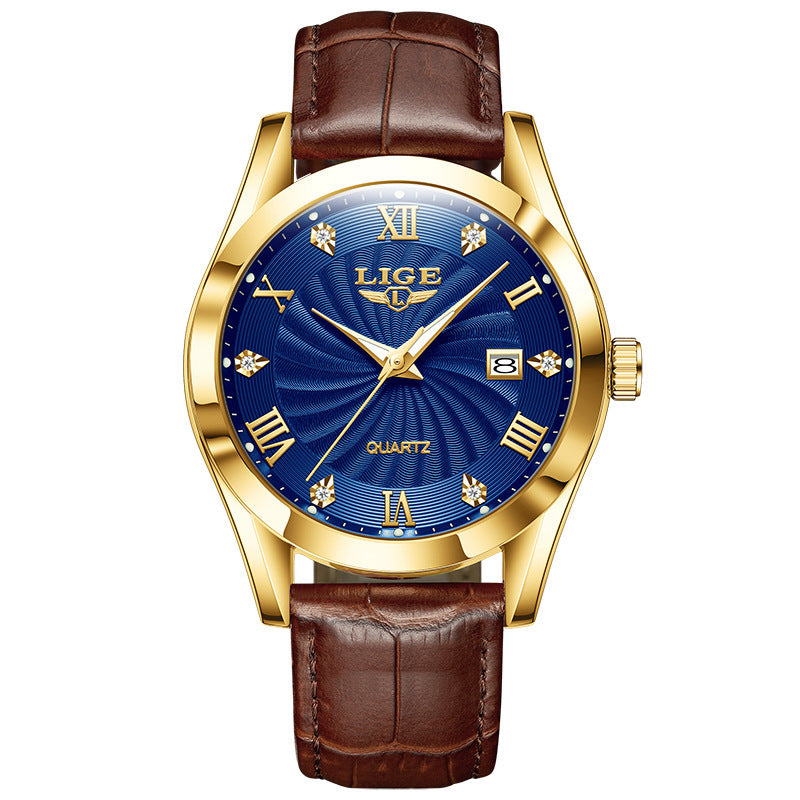 Men's Mid-Age and Elderly Fashionable Simple Waterproof Watch