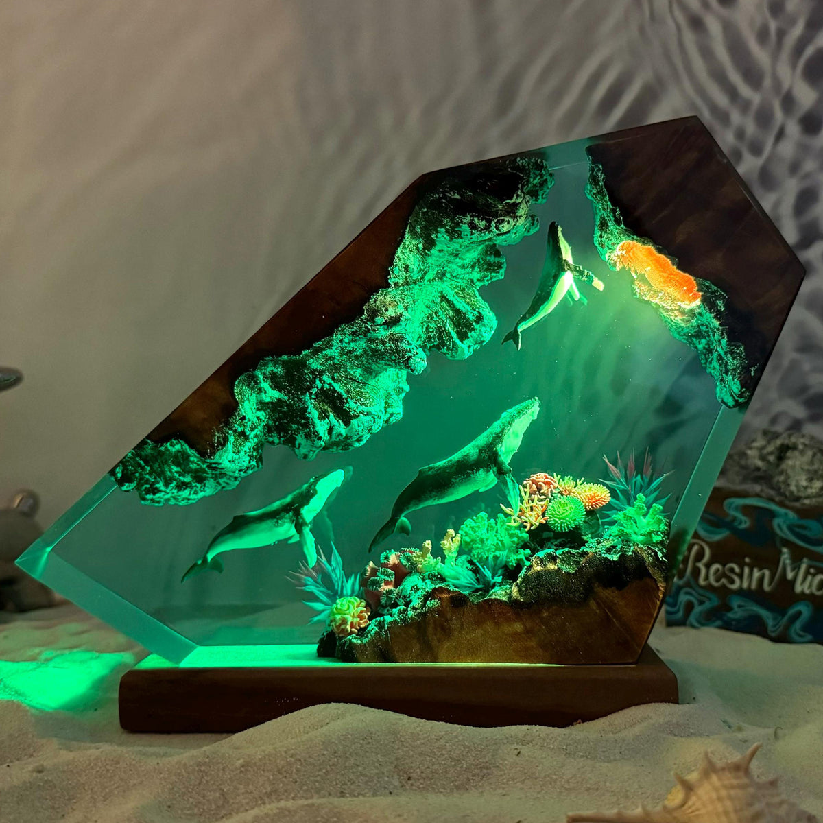 Humpback Whale Epoxy Resin Wood Lamp Resin