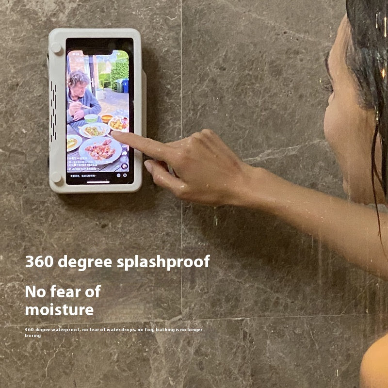 Punch-free waterproof bathroom wall-mounted anti-fog touchscreen cantilever cell phone