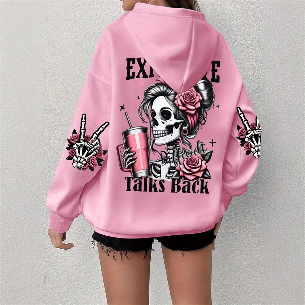 Sweatshirt à manches longues avec crâne et impression de lettre