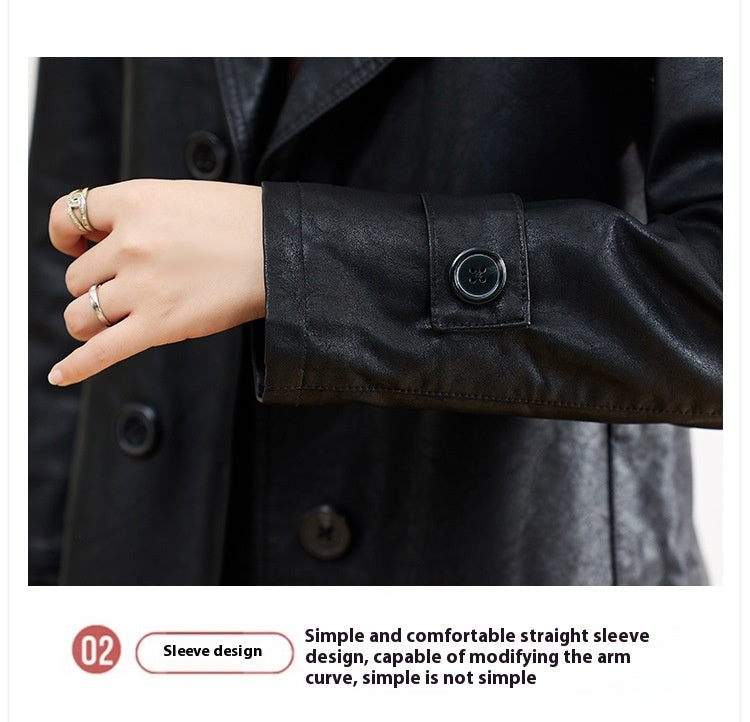 Manteau de cuir mi-long pour femme Printemps et automne
