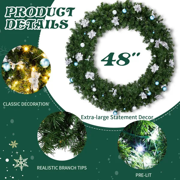 48in Pré-éclairé couronne de Noël