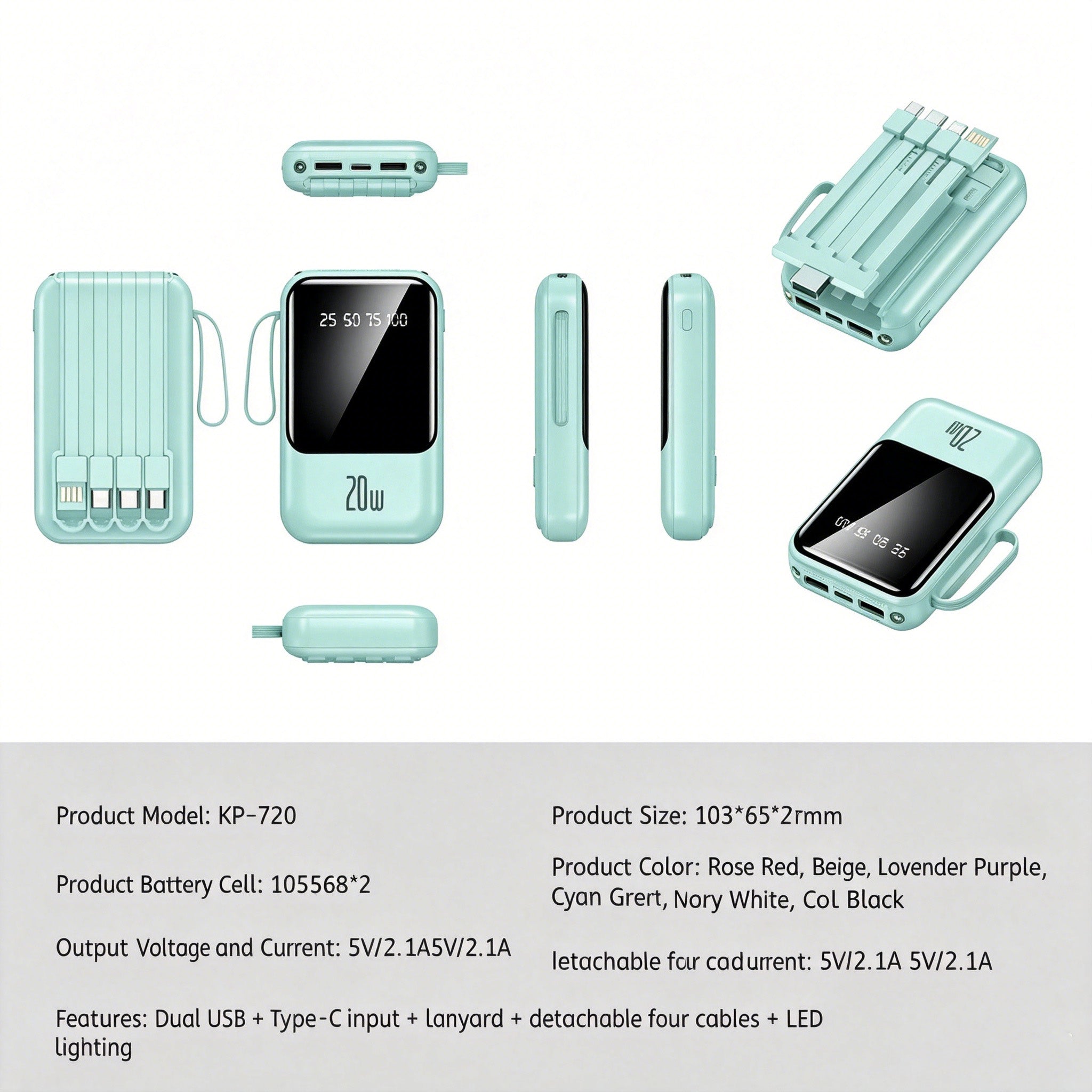 KP-720 Banque de puissance de 8000mAh la plus vendue avec affichage numérique et rapide Chargin