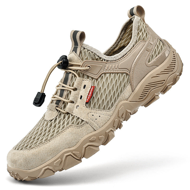Hommes en cuir d'été respirant Sports de plein air Casual Chaussures Non-dérapant Mesh doux-solé Surfa