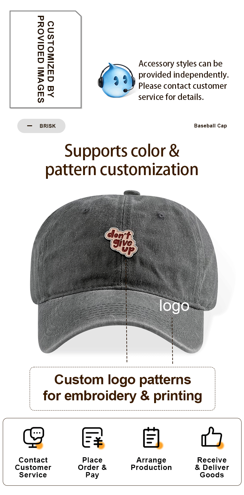 Lavé Old Quick Séchage Cap de baseball Handmade Accessory Pattern Imprimé Duckbill Cap Big H