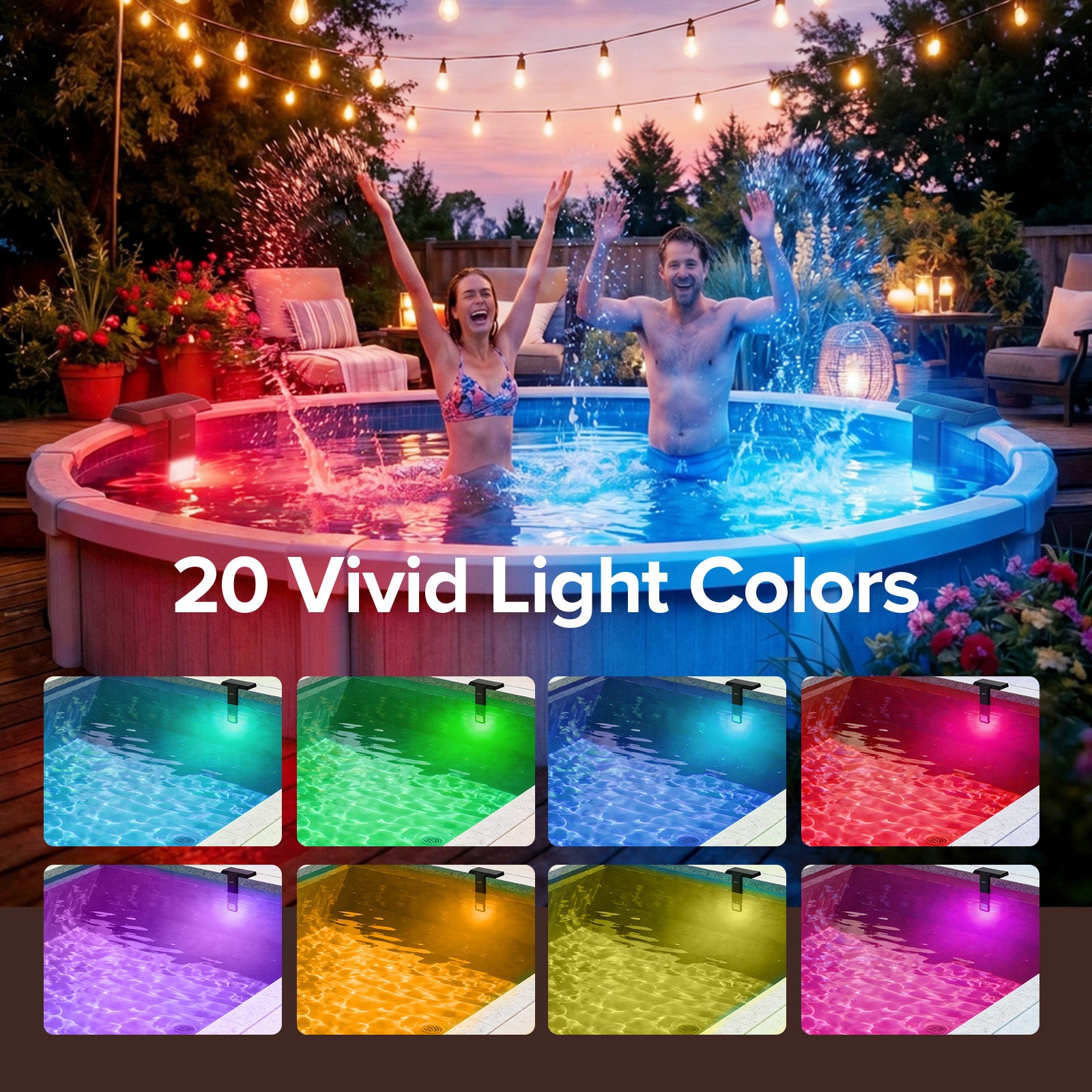 SANSI Solar Poolside RGB Light avec télécommande rechargeable IP68 Waterproof Pool Light pour Ing