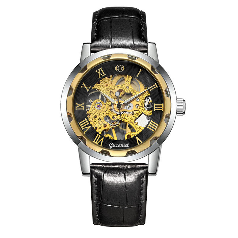 Bracelet en acier Hollow Gold Montre mécanique manuelle