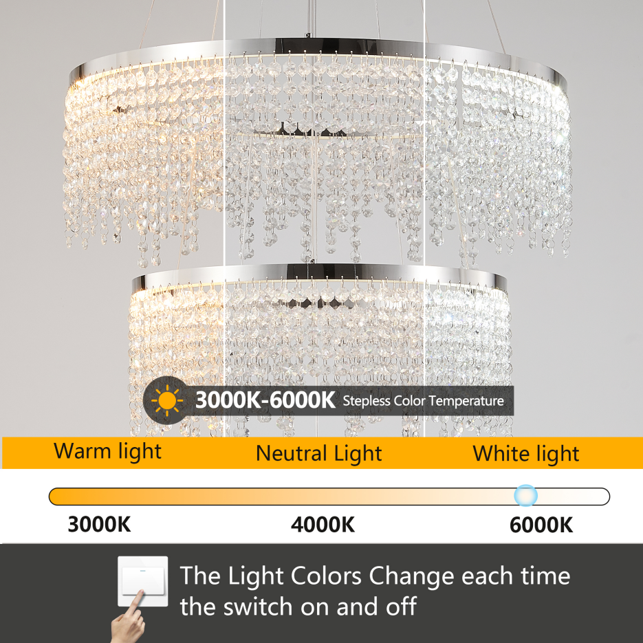 Lampe de plafond LED Lustre cristal 24 pouces