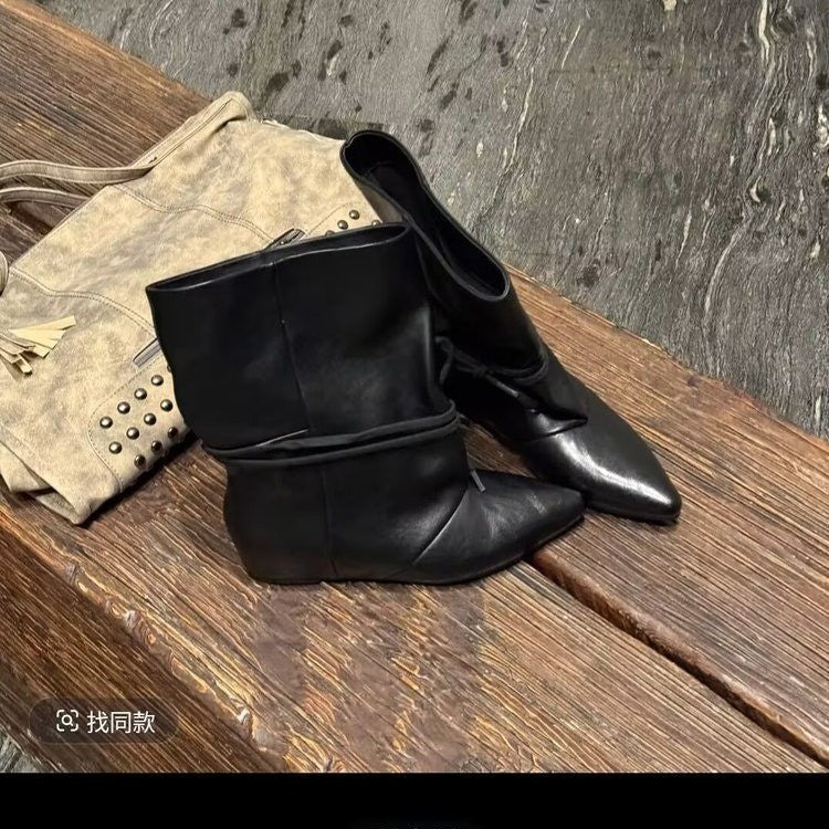 Femmes Bottes de cheville pointue en cuir doux