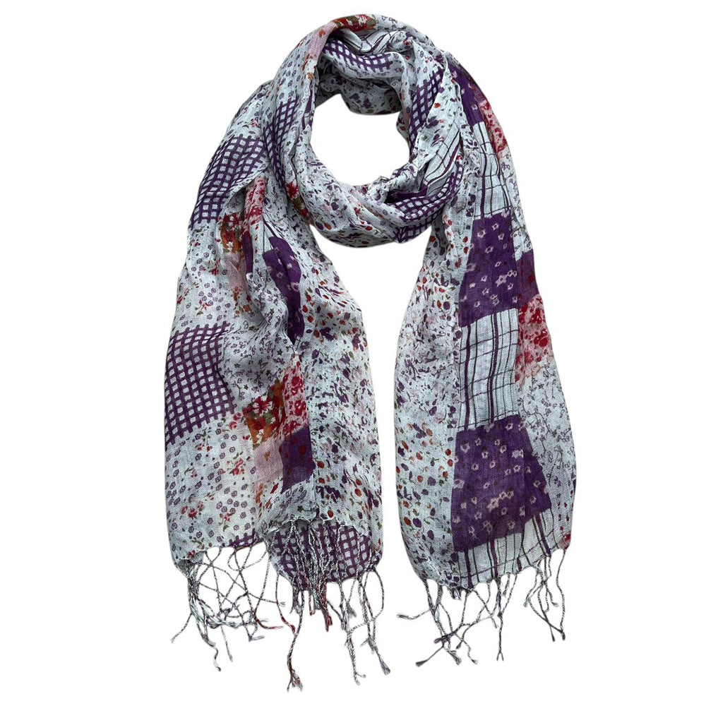 2pcs plume clair violet lavande motif floral imprimé longue écharpe