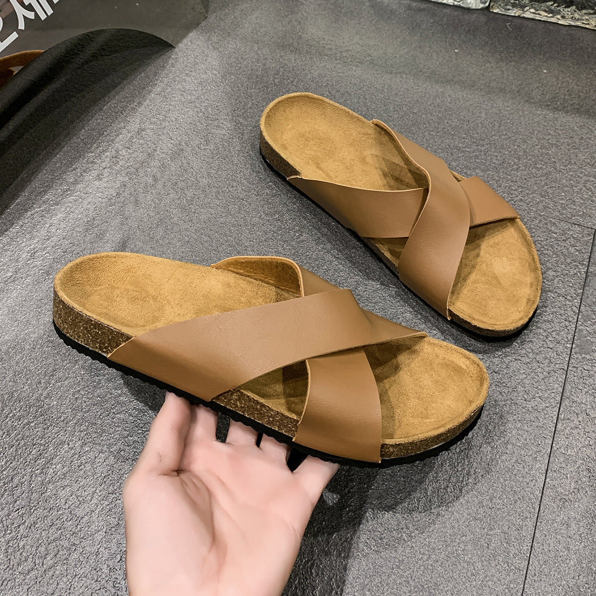 Pantoufles en liège pour hommes Pantoufles à sangle croisée