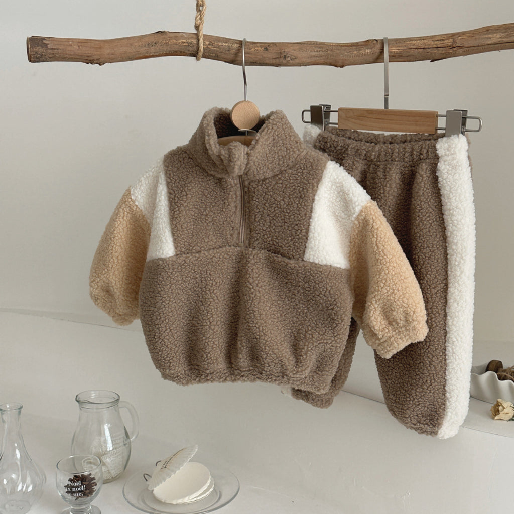 Baby and Toddler Lambswool Stand Collar Demi-Zip Ensemble à deux pièces