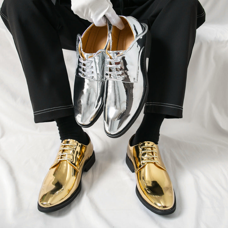 Hommes Casual pointu orteil Glossy chaussures en cuir en style britannique