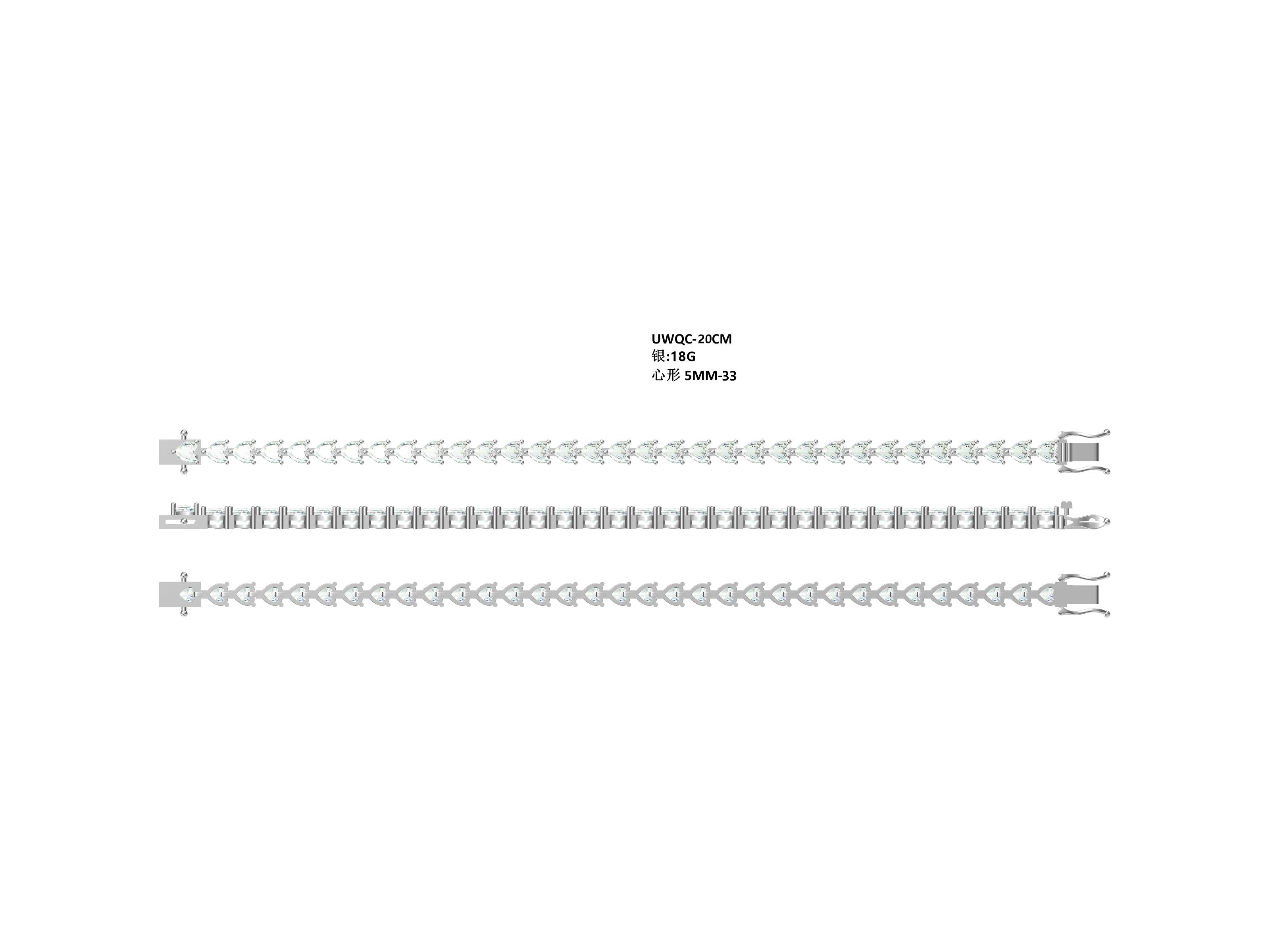 S925 Argent Sterling 5x5mm Coupe coeur Moissanite Bracelet de tennis D Couleur VVS1 16-18-20cm Pl