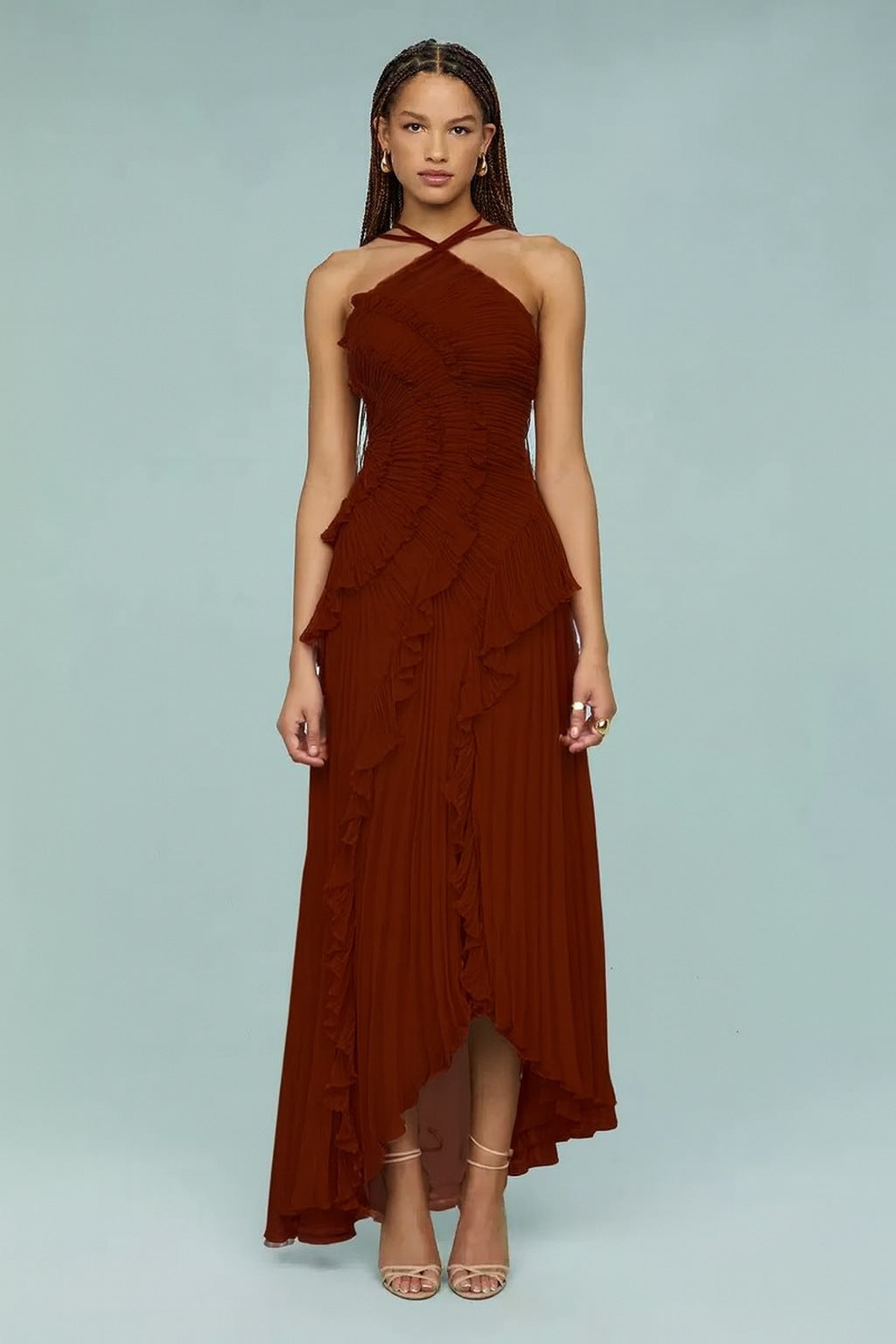 Robe sans dos sexy à col haltère pour femmes