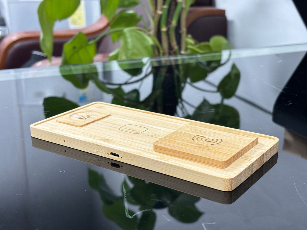 Support de recharge rapide sans fil en bambou et en bois