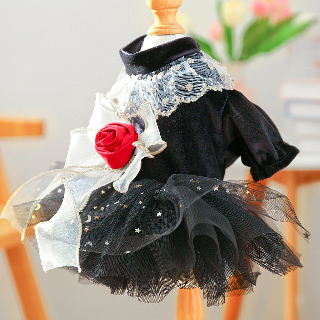 Robe de rose de velours noir pour chiot petit chien