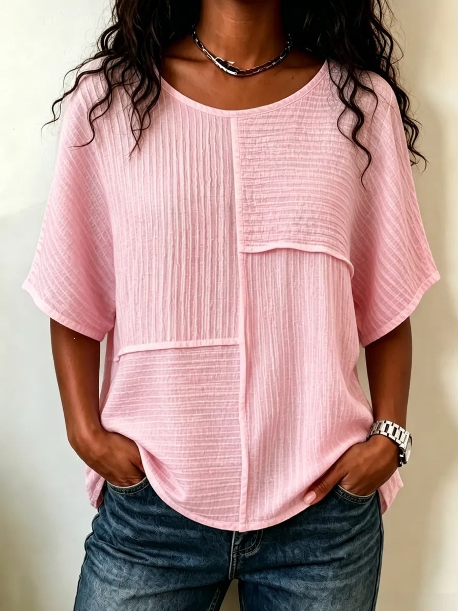 Femmes Casual Patchwork Haut à manches courtes