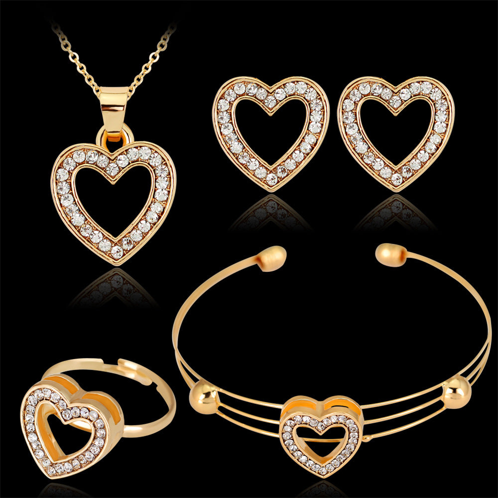 Jeu de bijoux Peach coeur Strass Boucles d'oreilles Collier d'amour Ensemble de bijoux de mariée
