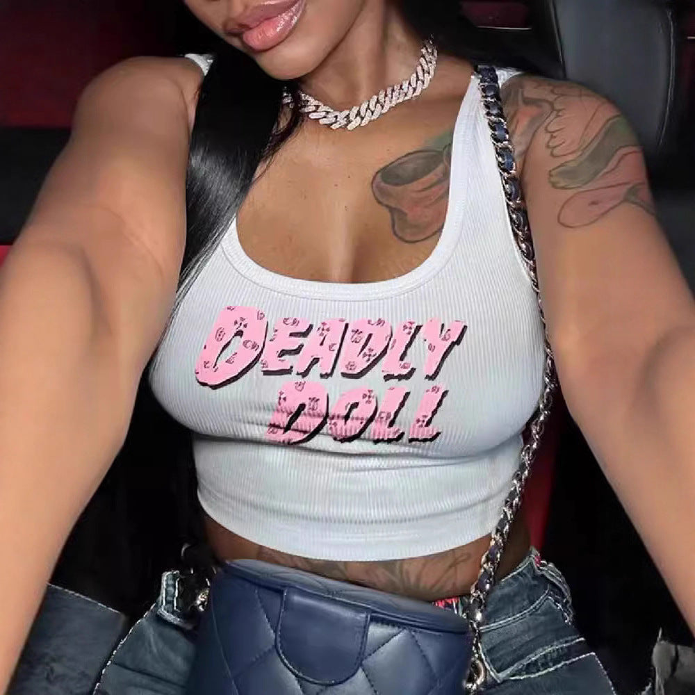 Été Mode Sexy Letter-print U-neck Camisole Top