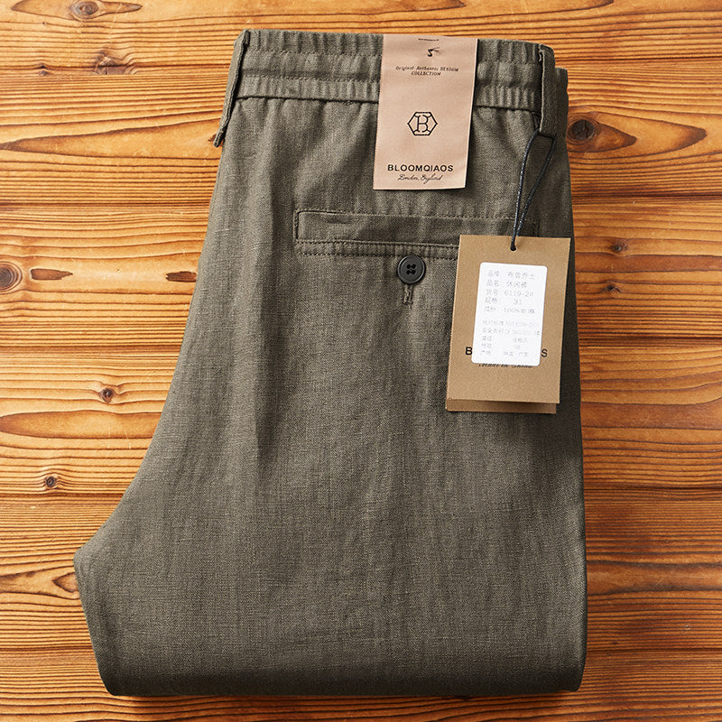 Pantalons à cordons élastiques en lin pour hommes