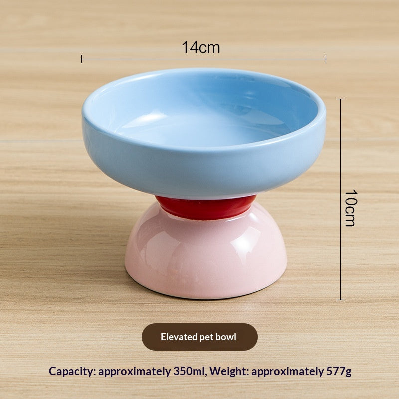 Macaron Color-Block Ceramic Élevé Pet Bowl