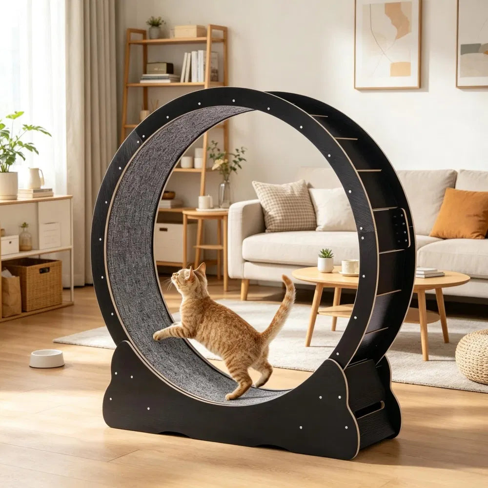 Roue d'exercice en bois de chat