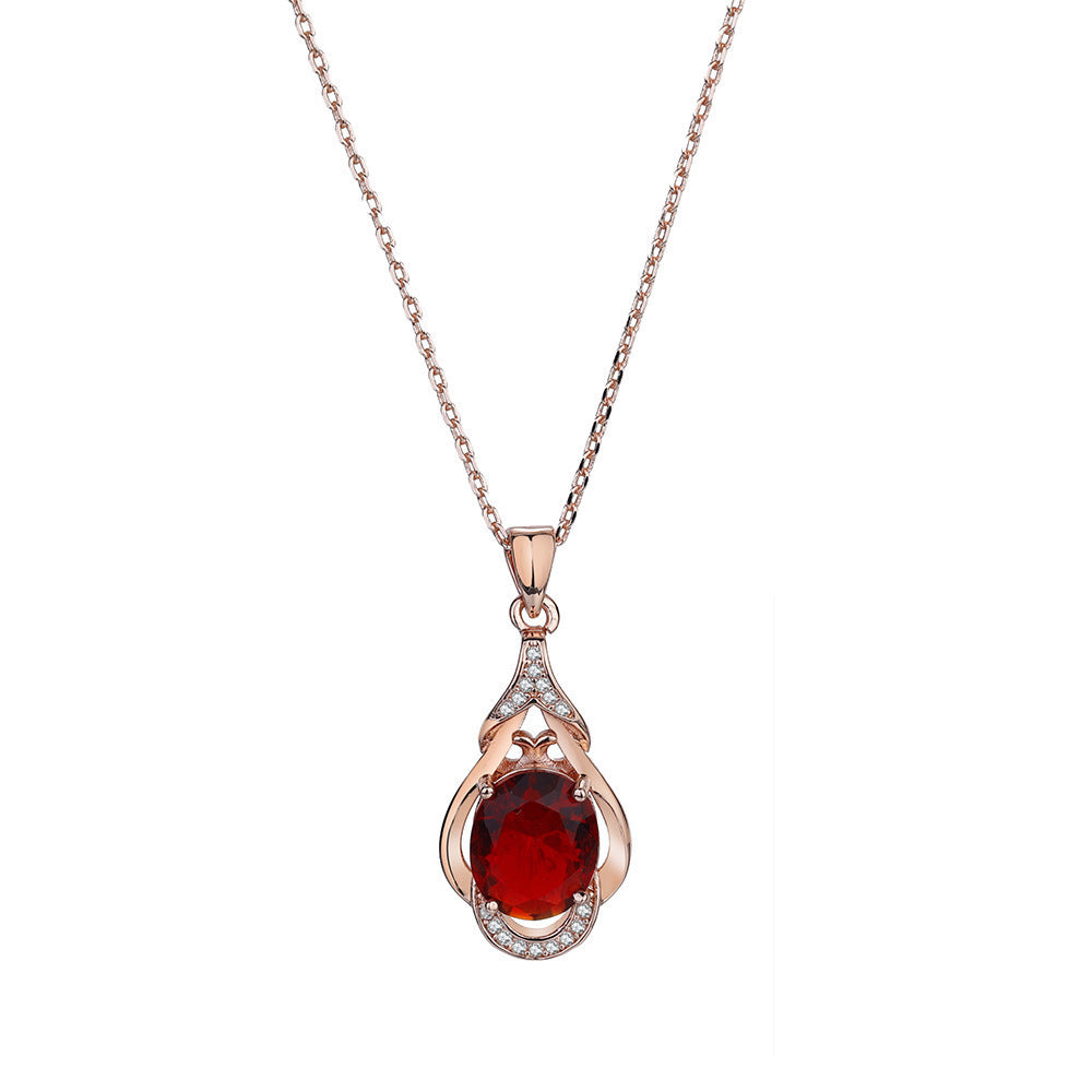 Collier pendentif en pierre gemme couleur Tourmaline rouge style coréen