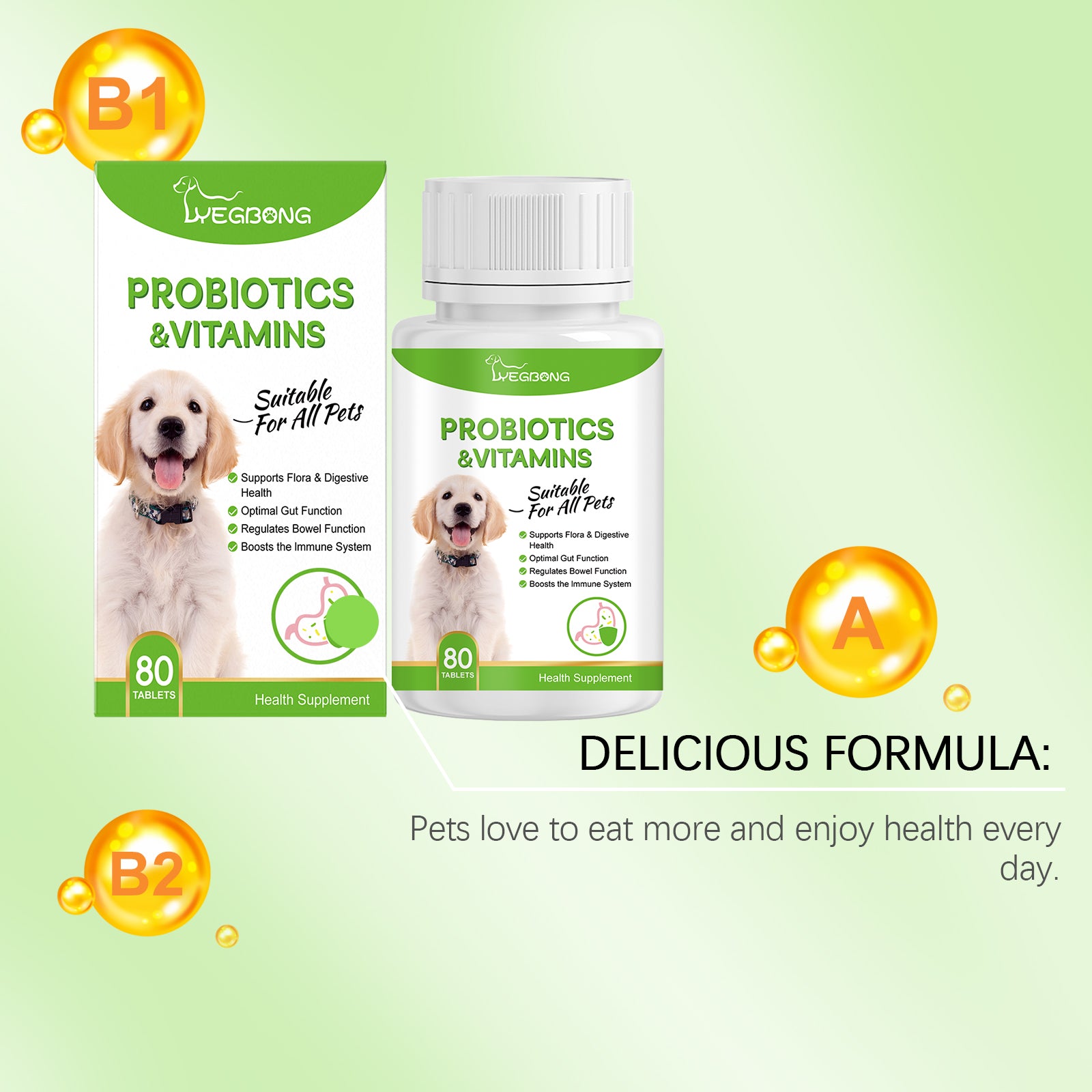 Probiotiques pour animaux de compagnie et comprimés de vitamine pour chiens et chats