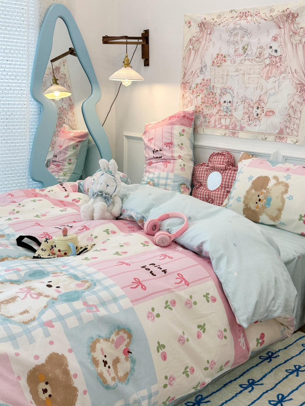 Feuille de lit en coton et couverture de couette Ensemble de trois pièces