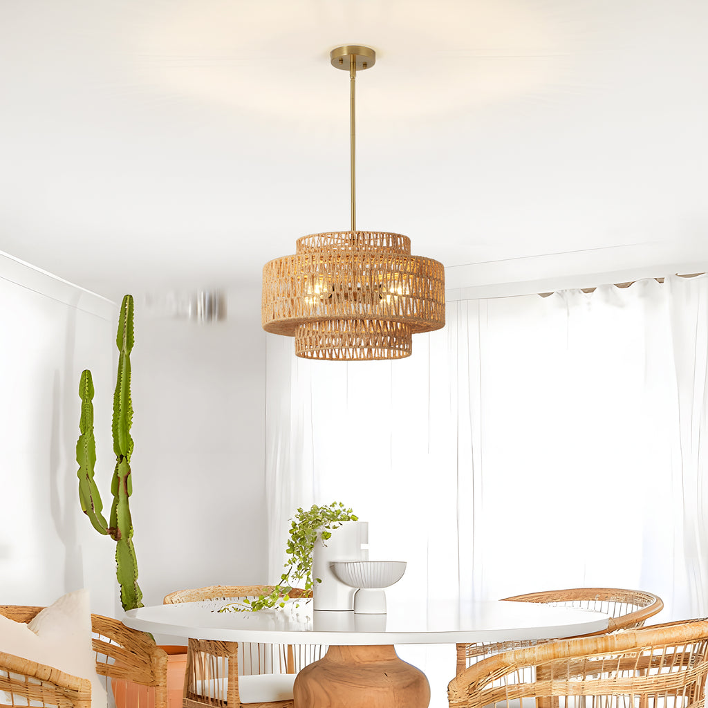 17.7" Boho Rattan Chandelier pour salle à manger luminaire