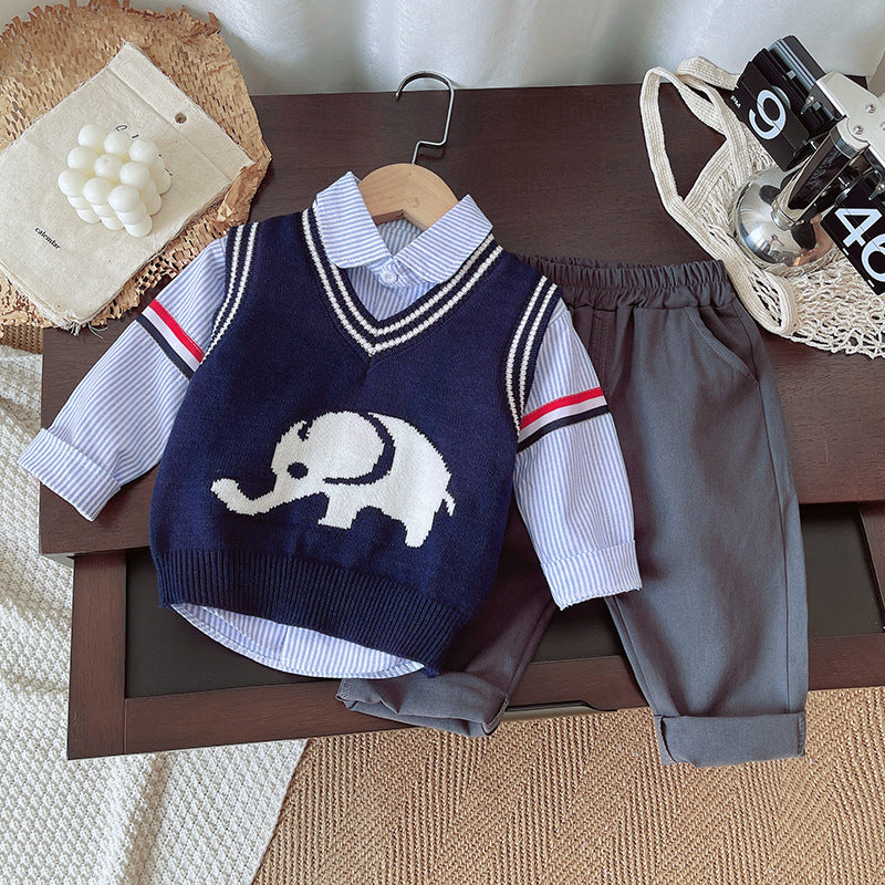 Vêtements de bébé Western Style Sweater éléphant Ensemble de trois pièces
