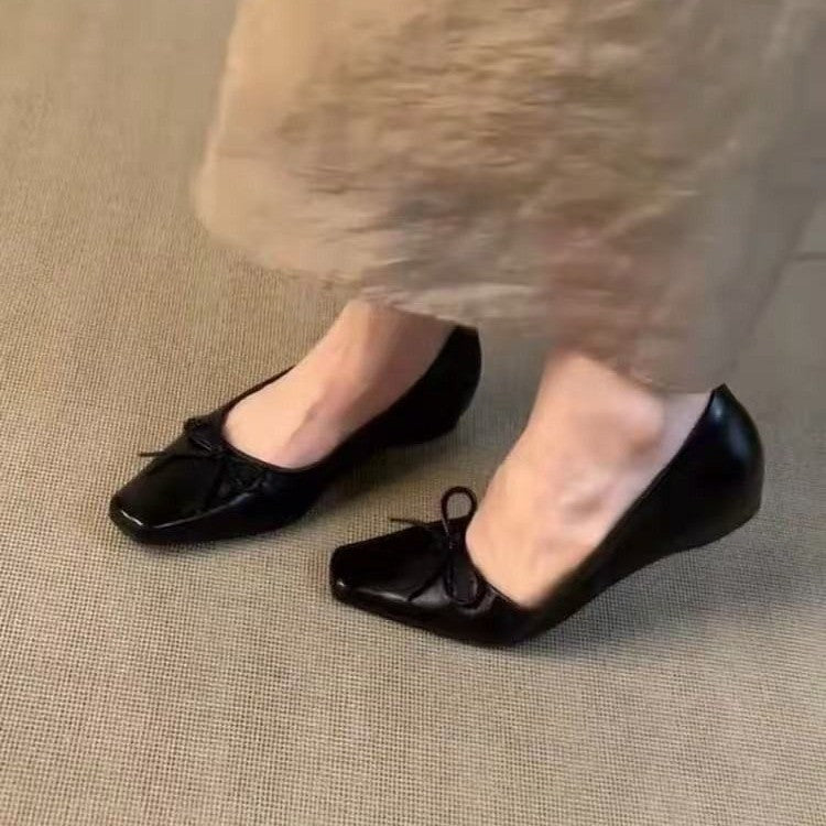 Littéraire Française Rétro Bow Basse Coupe Plats en Cuir Véritable