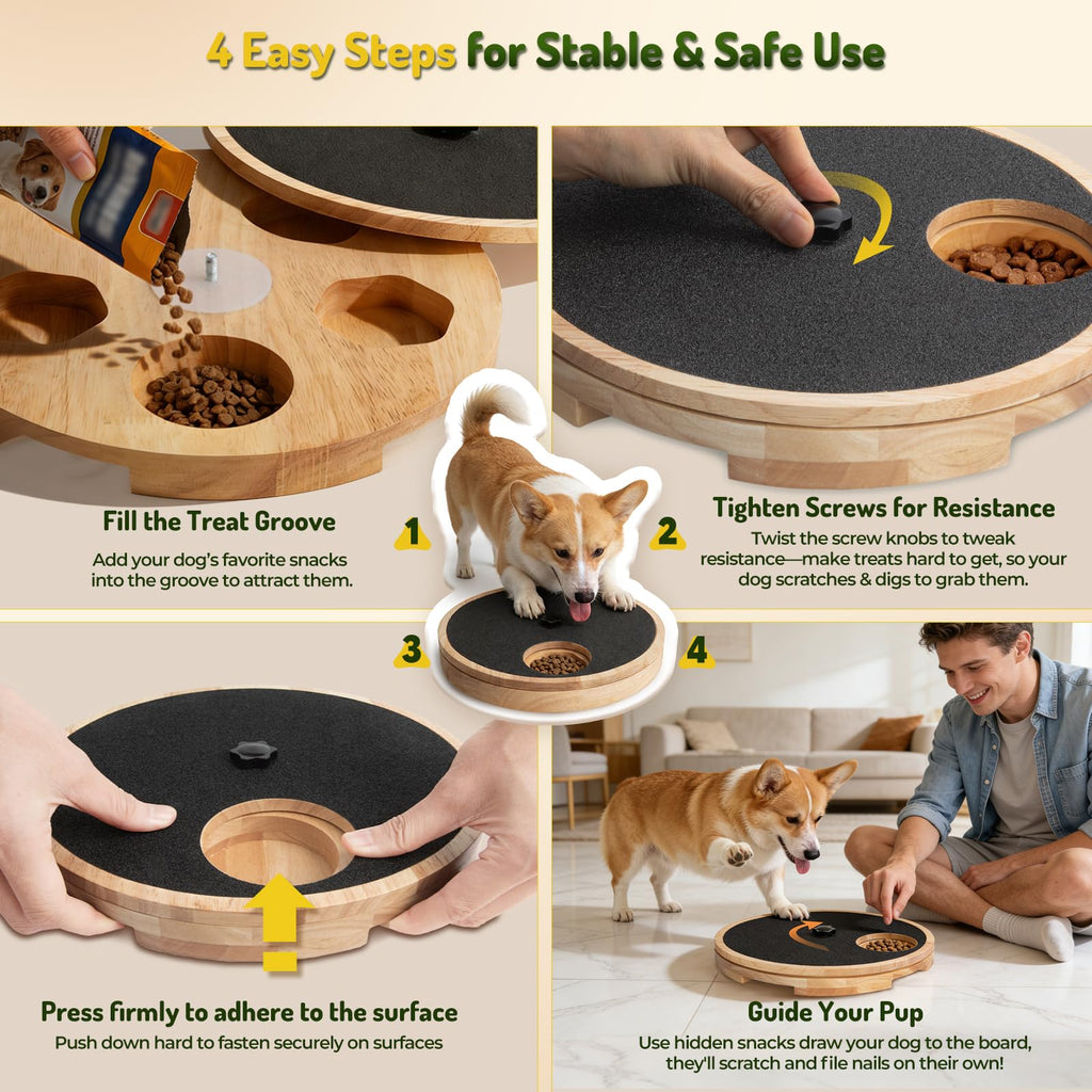 Dog Nail Scratch Board with Treat Box for Claw Care Interactive Nail File Toy for Stress-F