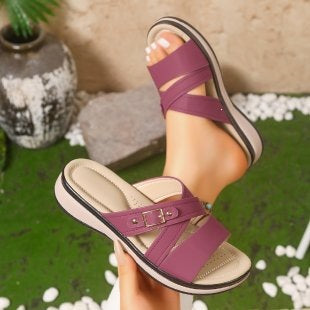 Light Khaki Flip-flops avec Double Straps Plateforme Femmes Sandales de haie