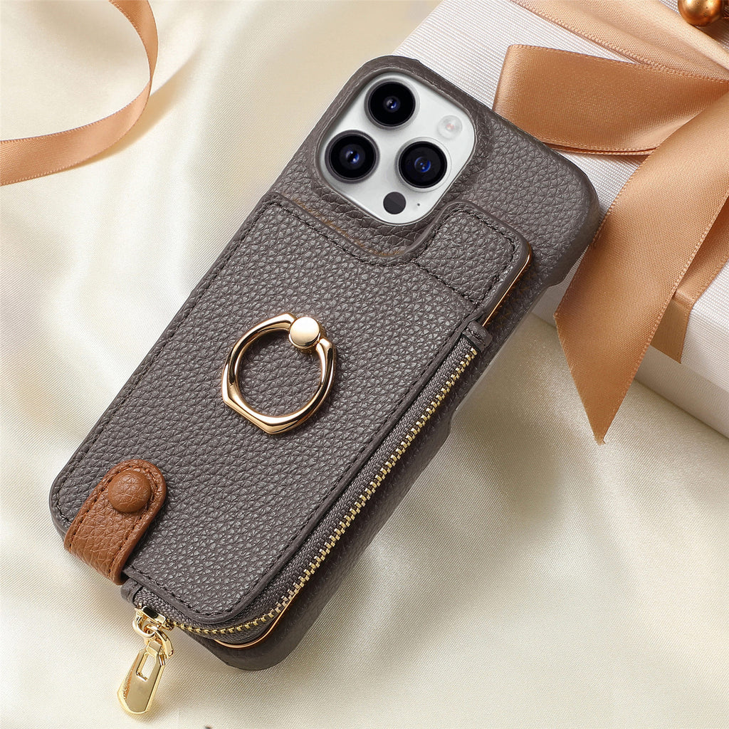 Convient pour 16 porte-carte Zipper porte-manteau de boîtier de téléphone