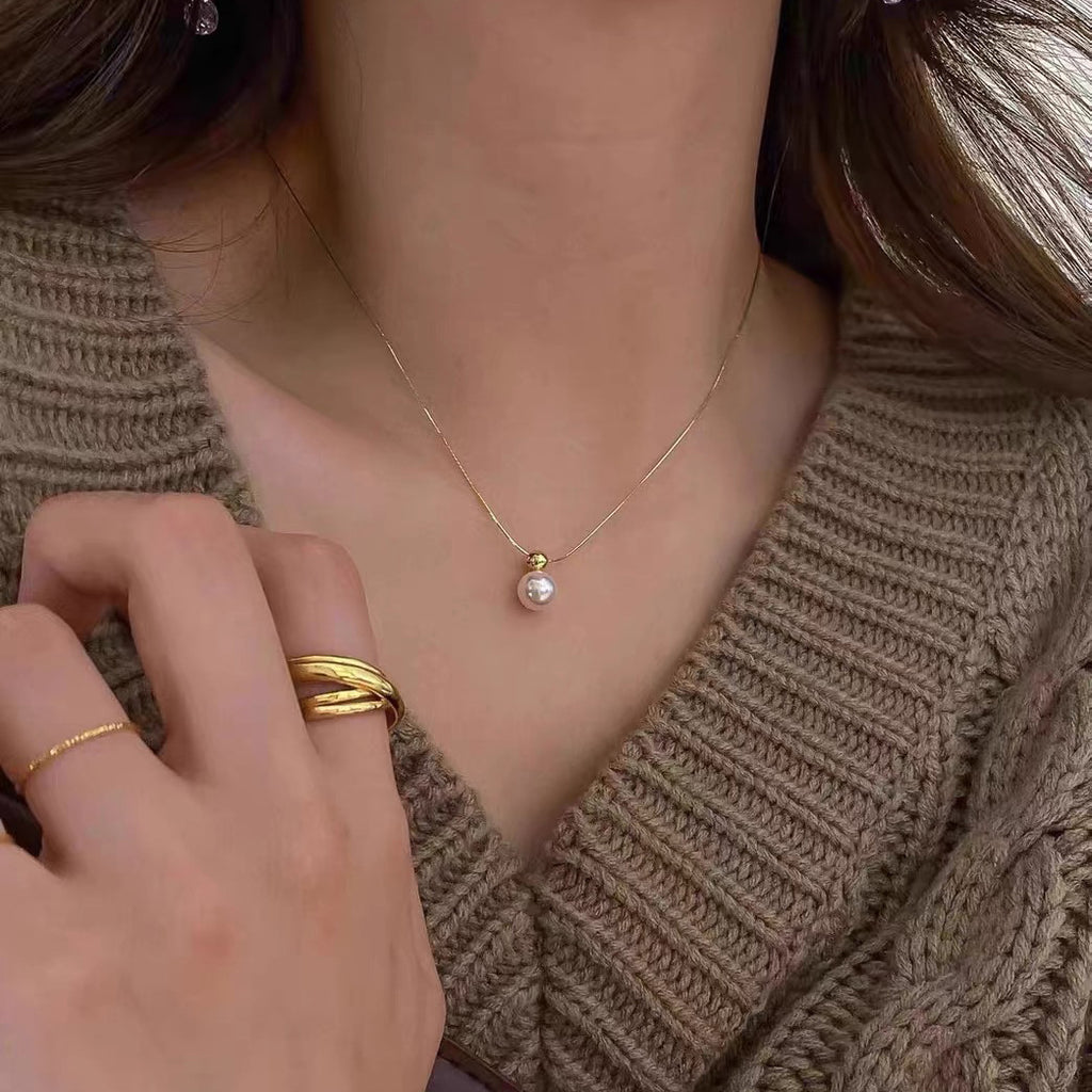 Chic collier chaîne perle de sweater Faux femmes Niche de luxe collier de col de tempérament Chai