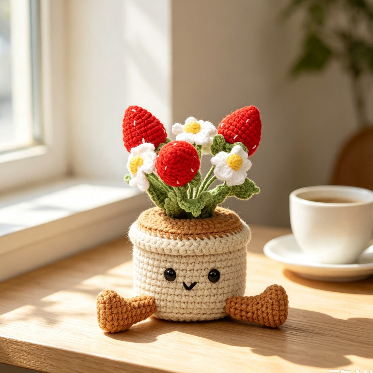 Crochet à la main fraise et petit pot de fleur Ornement fil doux au crochet éternel Frui