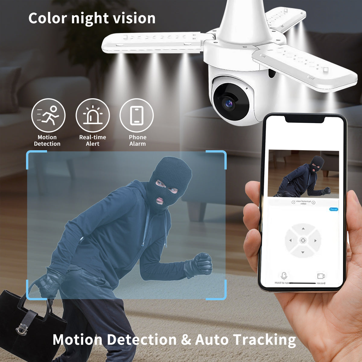 1080P WiFi Light Bulb Camera with Night Vision and Detection
