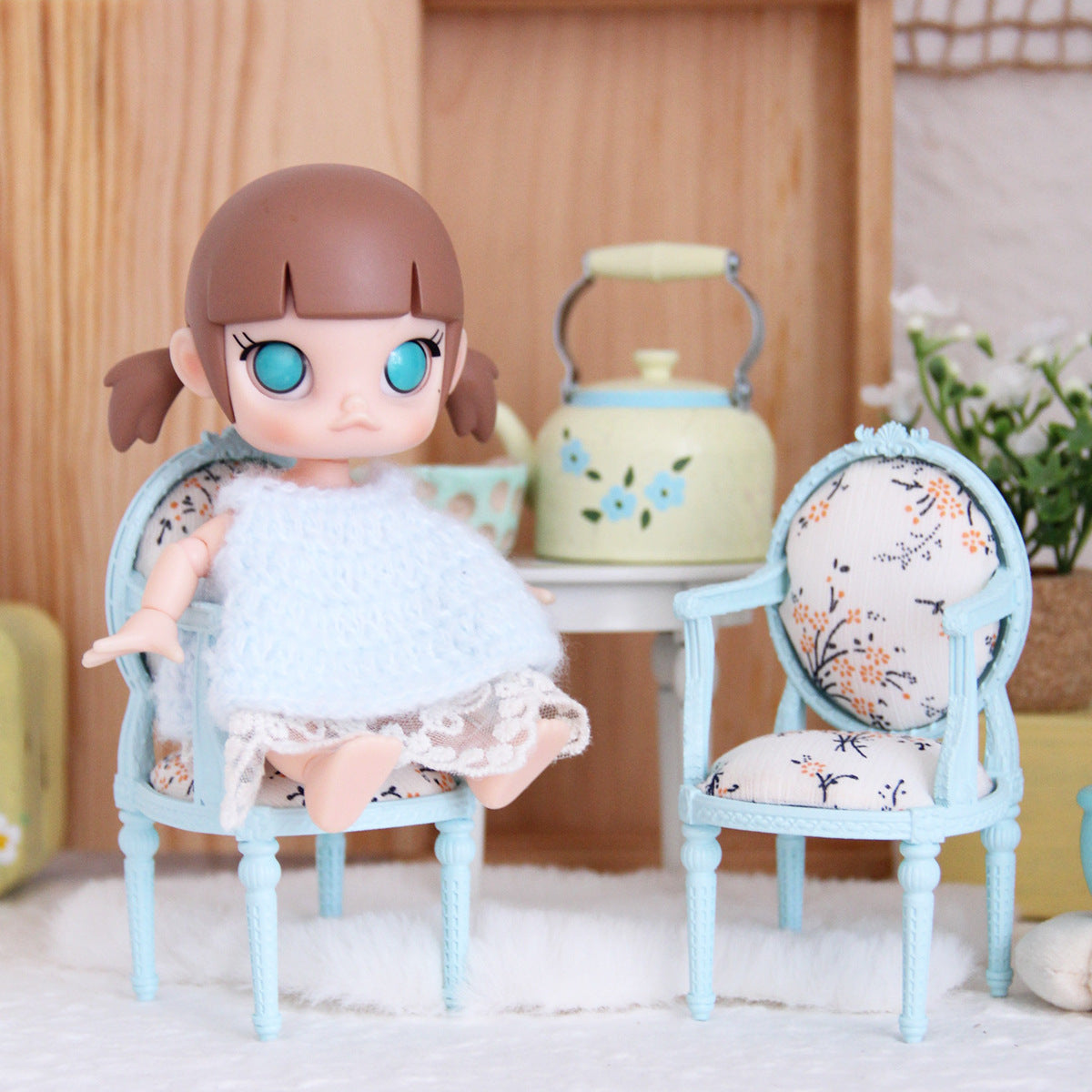 Canapé miniature vintage et chaise pour modèles de meubles Dollhouse