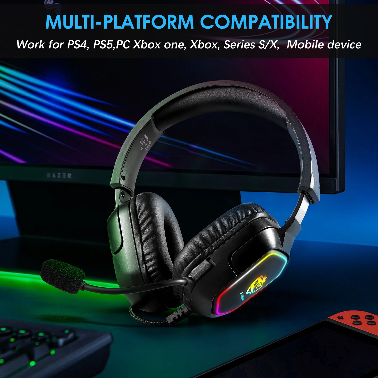 Casques de jeu d'Esports filaires sur l'oreille
