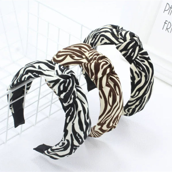 Chanel-style noir et blanc Contraste Leopard-print Tête de bande et tissu cheveux Cli