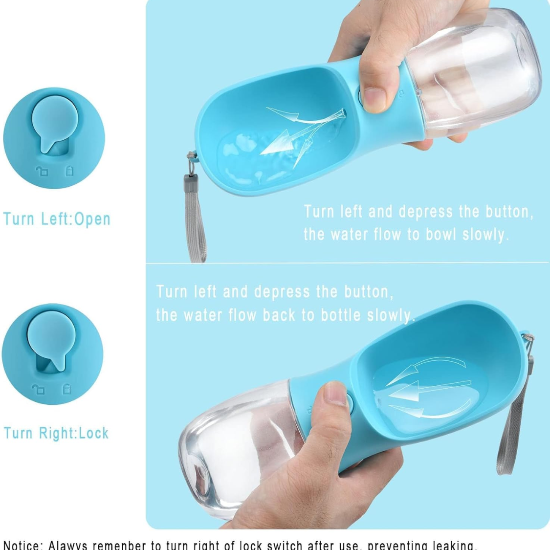 Travel Dog Water Bottle with Kibble Compartment